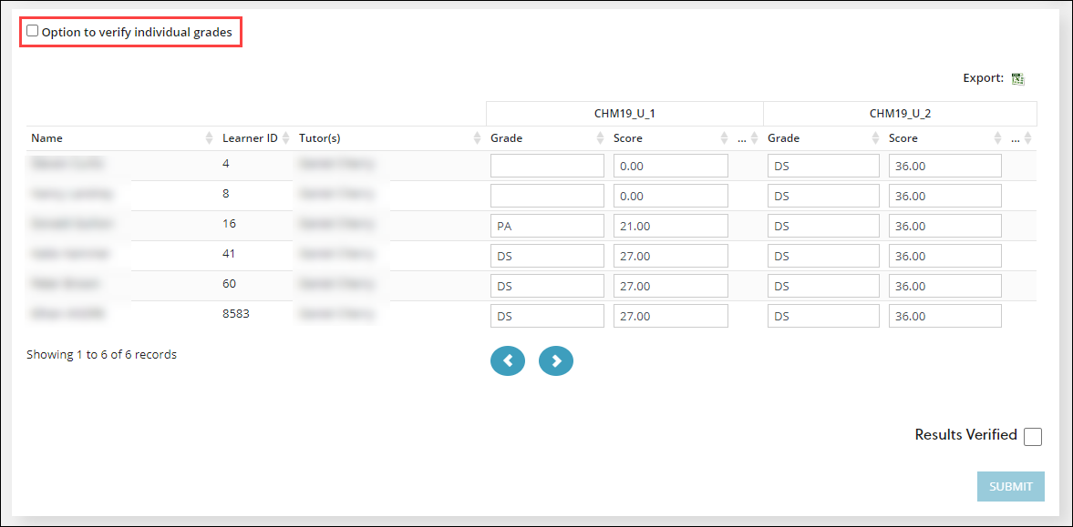 Option to verify individual grades check-box